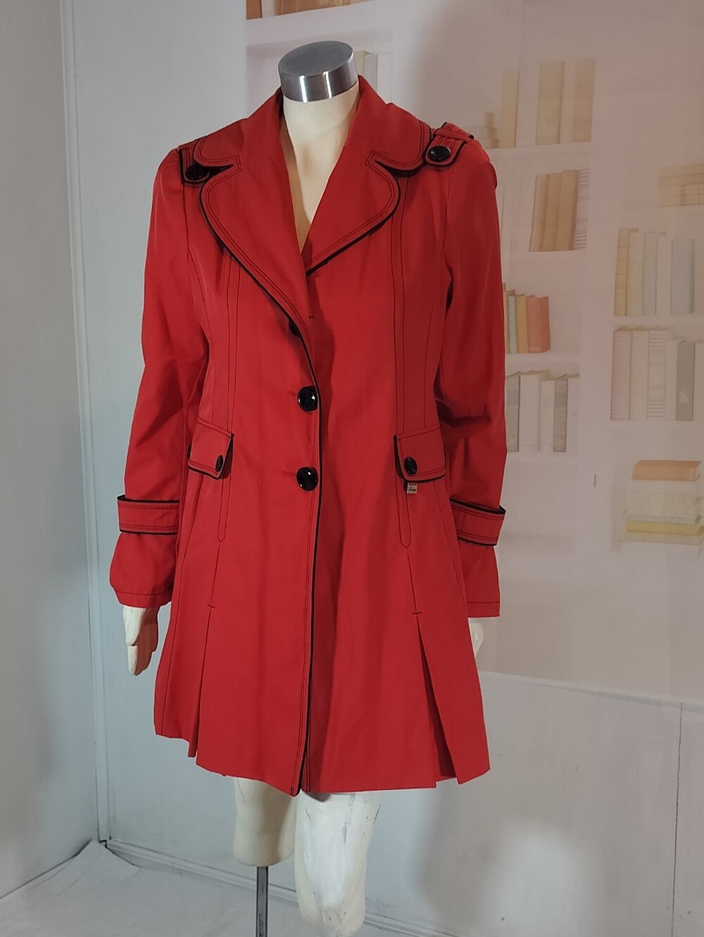& Other Stories Red Trench Coat with Black Trim